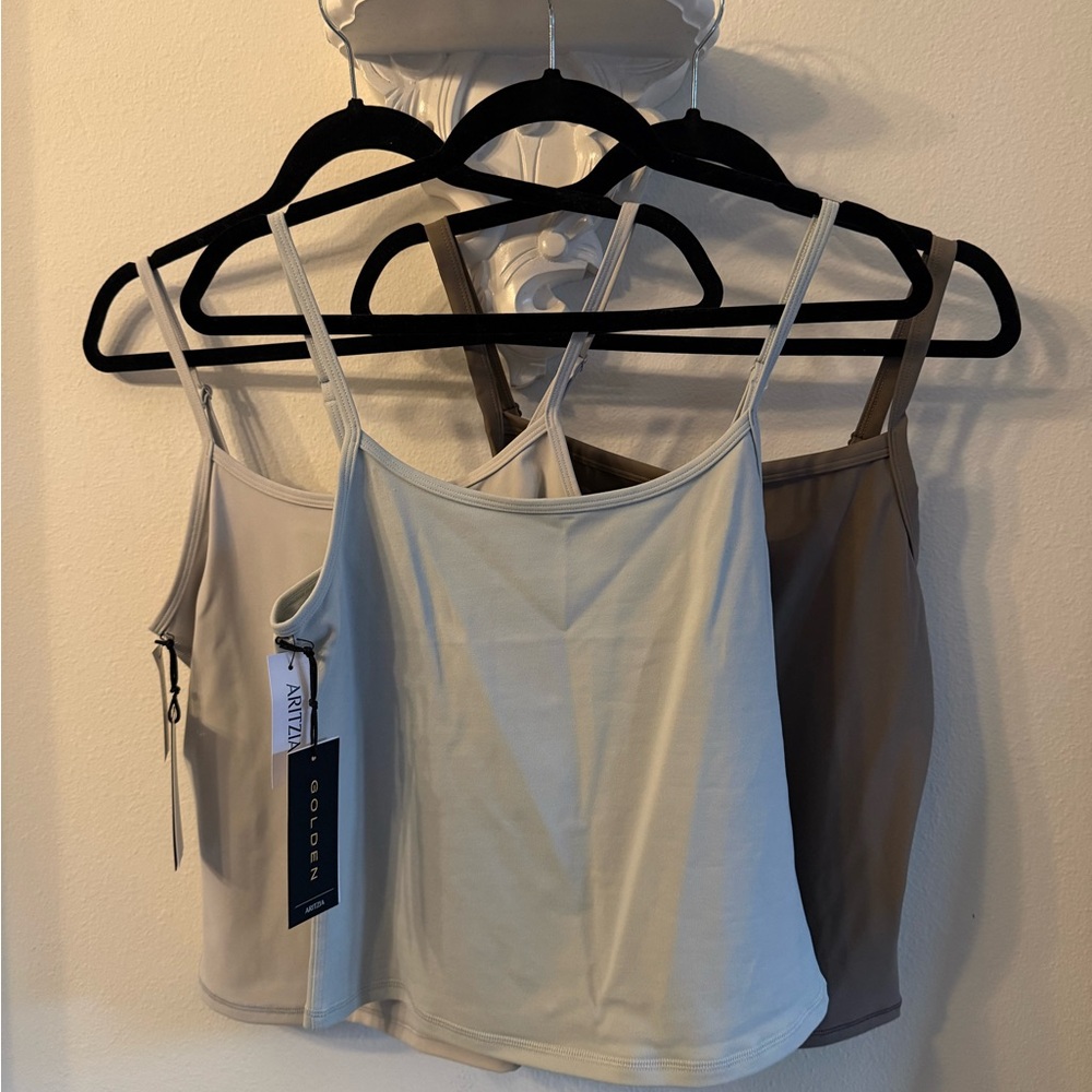 Aritzia Golden Collection Tops in Chrome, Grey, and Taupe